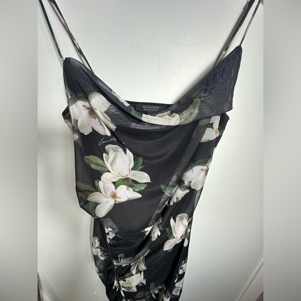 All Saints Midi Floral Asymmetrical Ulla Alessandra Black Sleeveless Dress Sz8 - Picture 11 of 17